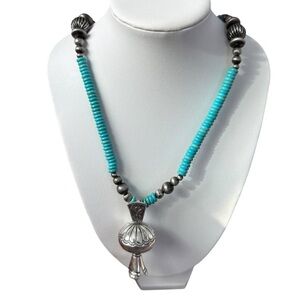 West and Co Turquoise color Silver Beaded Necklace pendant western Navajo style